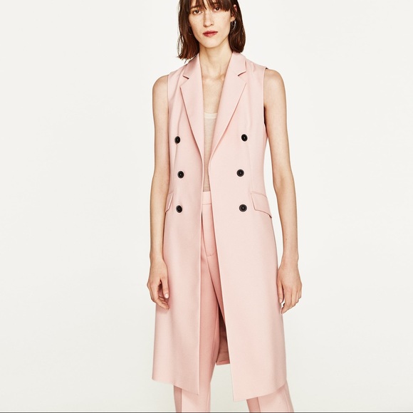 NWT Zara Pastel Blush Pink Long Vest Blazer - Picture 3 of 8
